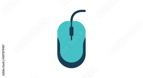 Teal computer mouse illustration with cable on a white background providing digital device access and navigation design in a simple and modern