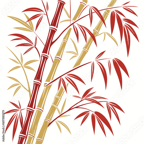 Red and gold bamboo stalks with leaves vector