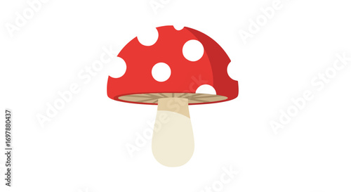 Amanita Muscaria Mushroom Illustration with Vibrant Red Cap and White Spots, Representing a Simple, Minimalist Aesthetic