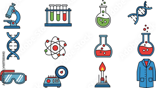 Collection of colorful science icons representing research and discovery