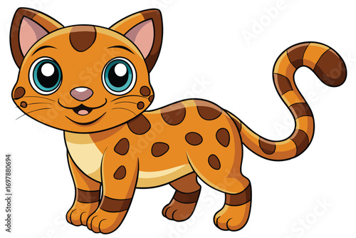 Cute Cartoon Spotted Cat with White Background