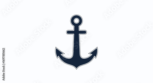 Elegant dark blue nautical anchor illustration on a clean white backdrop conveying stability, seafaring, and maritime heritage with a minimalist