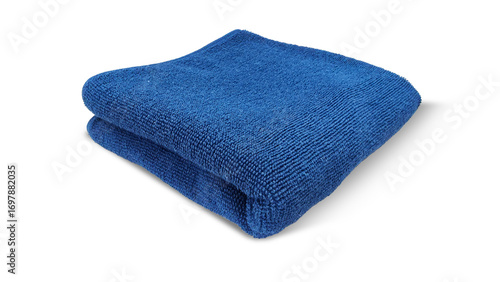 Folded dark blue microfiber towel isolated on white background