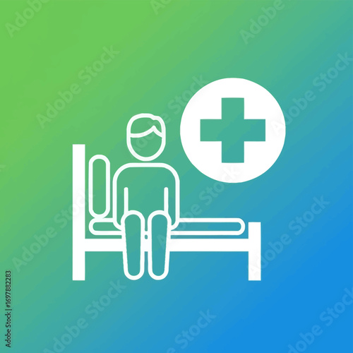 Vector art of patient sitting on hospital bed with medical cross symbol