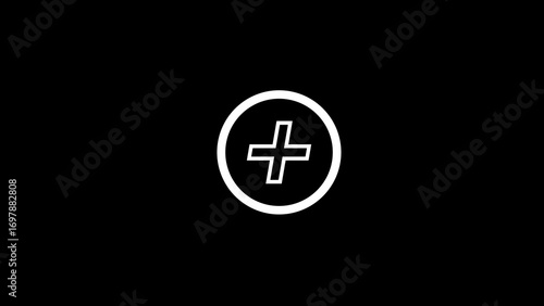 A white plus sign enclosed in a white circle on a black background.