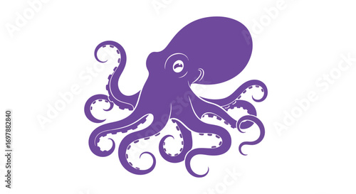 Stylized violet octopus illustration with curling tentacles on a plain white backdrop that captures marine animal vector art with a whimsical modern