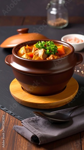 Hearty stew in a pot