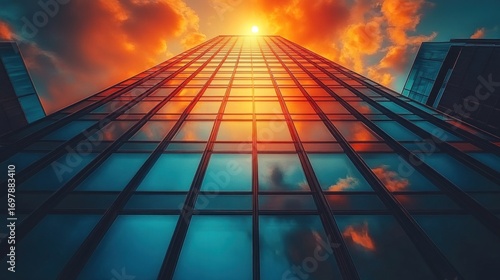 Wallpaper Mural Modern skyscraper at fiery sunset Torontodigital.ca