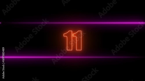 Neon glowing number countdown 15 to 0 second  animation, futuristic circular animation timer digital clock effect.