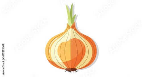 Illustration of a vibrant onion with fresh green sprouts, isolated on a white background representing culinary ingredients and healthy eating