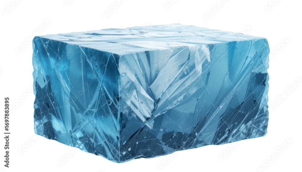 Fototapeta premium Blue ice cubes on transparent background, ready for recycling.