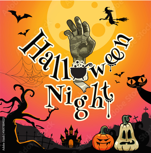 Halloween Night Artwork background template Vector illustration