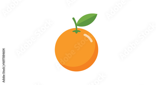 Vibrant single orange with a leaf illustration symbolizing freshness and natural sweetness for healthy living lifestyle element