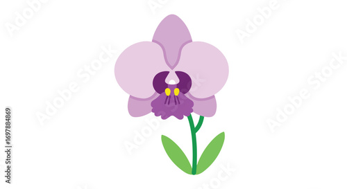 Simplified orchid illustration with delicate lavender petals and vibrant green stems evoking a serene floral design element
