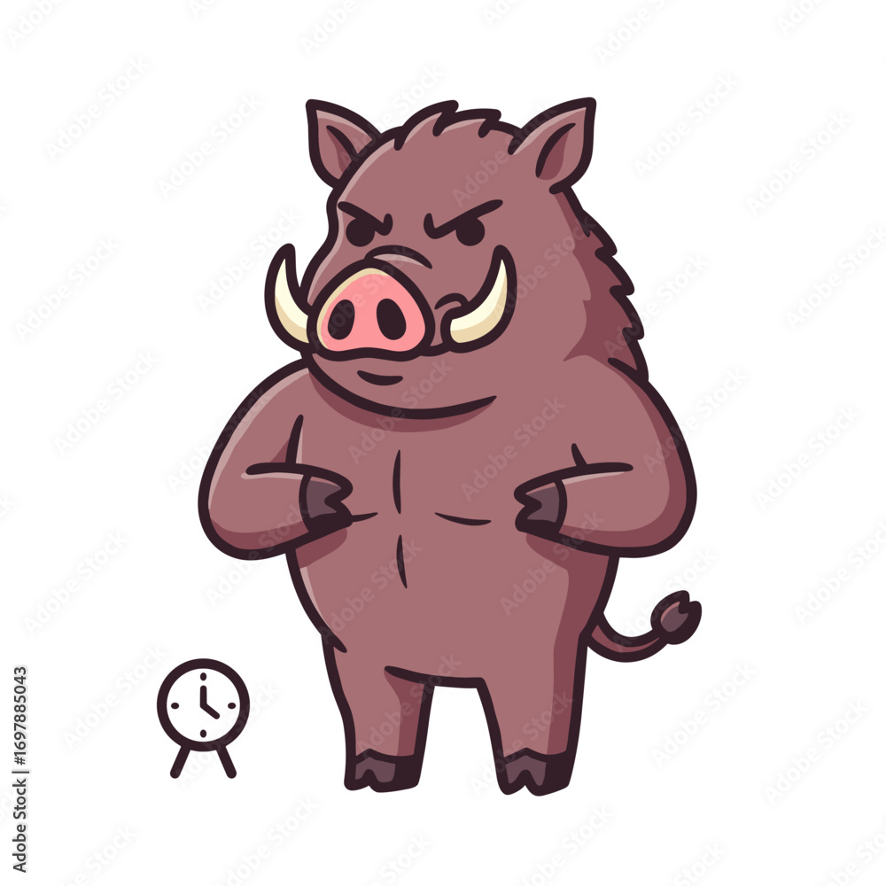 Fototapeta premium Angry boar flexing arms with timer icon