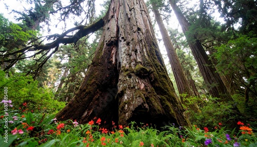 Majestic Redwood in a Lush Forest