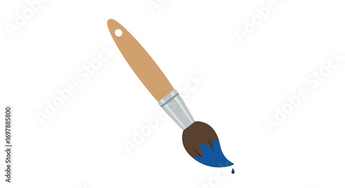 Illustration of a paintbrush with blue paint dripping, isolated against a white background providing artistic appeal and usefulness for creative