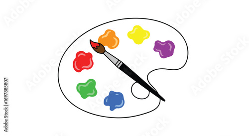 Colorful Artistic Palette with Brush Illustrating Creative Painting Expression, an Artists Toolkit with primary and secondary tones displaying