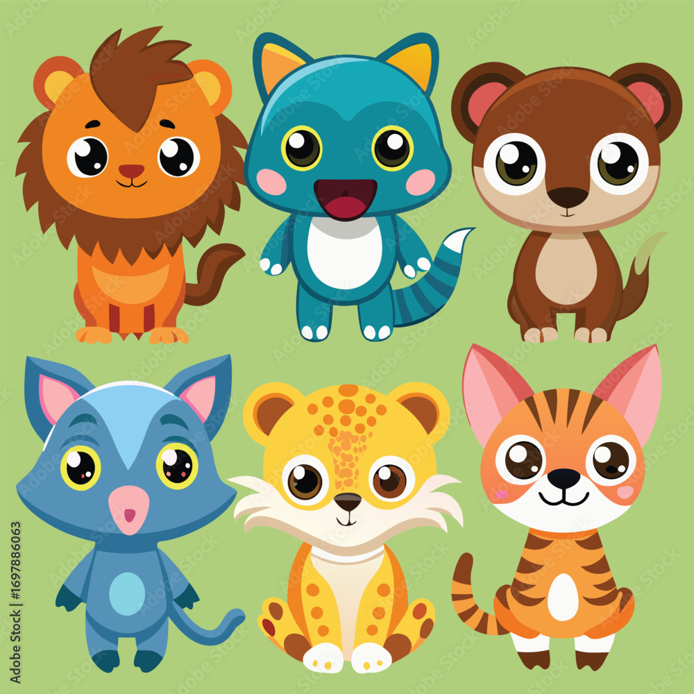 Naklejka premium Adorable cartoon animals collection for kids' projects