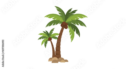 Cartoon palm trees with coconuts, against a blank backdrop, providing a sense of tropical aesthetics and relaxation with a minimalist style design