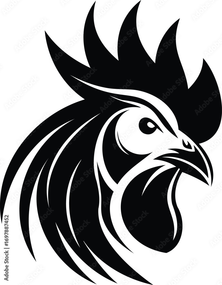 Obraz premium Silhouette of a rooster head profile, sharp clean lines..