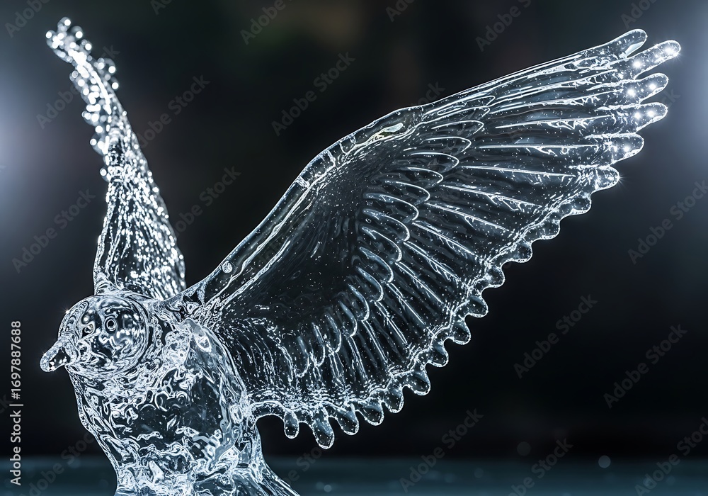 Fototapeta premium Delicate crystalline avian sculpture captures a moment of ethereal flight