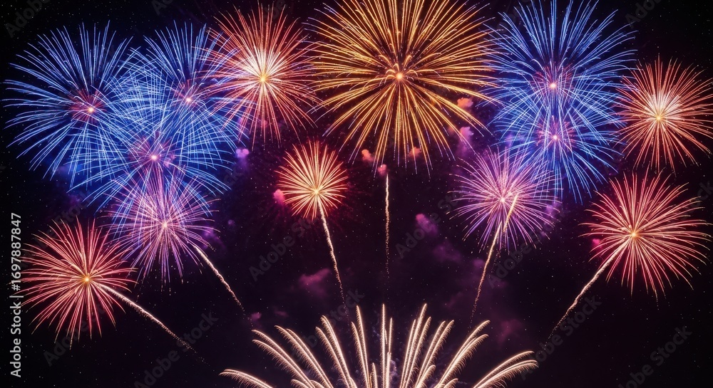 Fototapeta premium Colorful fireworks exploding in the night sky during a celebration