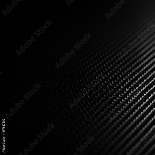 Close up of a dark carbon fiber surface showing the texture and weave pattern in a high resolution image