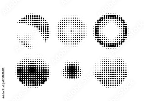Halftone Dot Shapes, Circle design elements, Halftone gradient. Dotted gradient, smooth dots