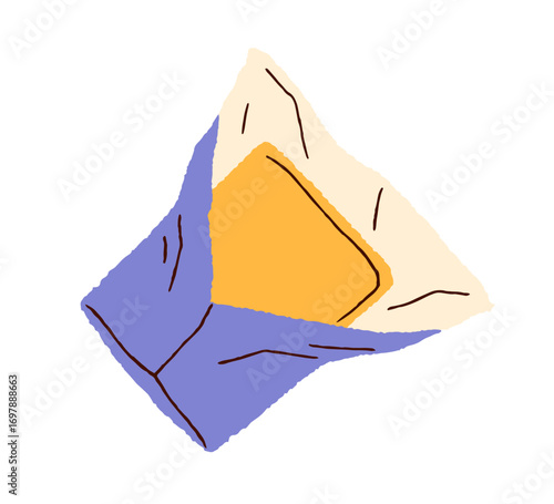 Butter block, bar in open paper package, wrapping. Unwrapped pack, yellow spr...