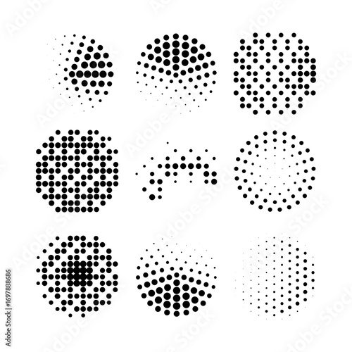 Halftone Dot Shapes, Circle design elements, Halftone gradient. Dotted gradient, smooth dots