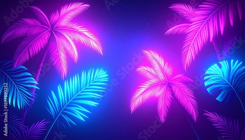Neon palm trees in vibrant colors