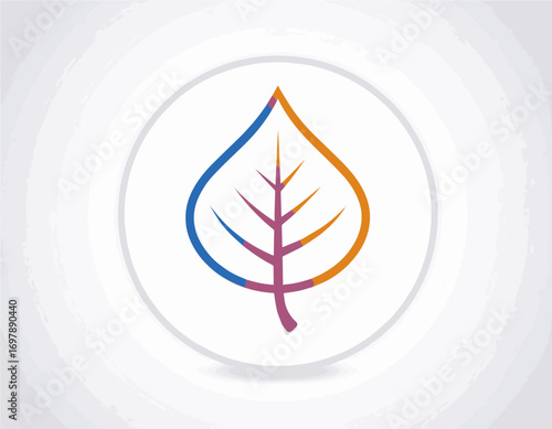Abstract leaf Colorful line art Simple organic shape Isolated on white Growth concept high quality professional
