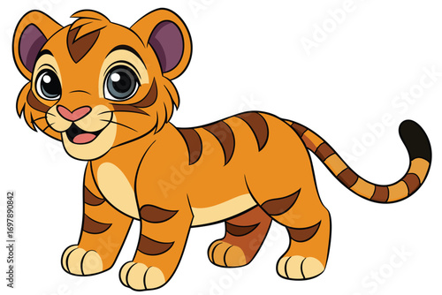 Cute Orange Tiger Cub Standing Proudly on White Background