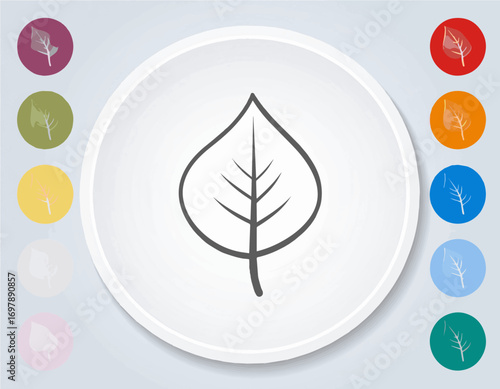 Leaf Simple Line Art Style Various Color Circle Buttons Nature Concept high quality professional