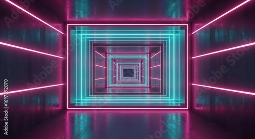 Wallpaper Mural Symmetrical Neon Corridor with Meticulous Neon Strips & Dreamlike Glow Torontodigital.ca