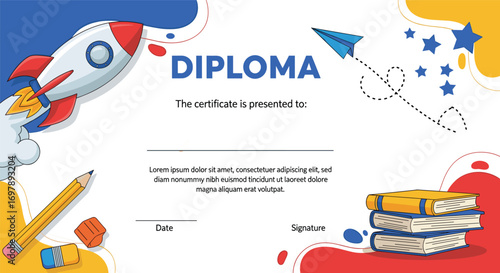 Kindergarten diploma certificate for students vector template