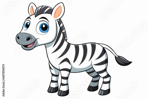 Cute Standing Zebra with Striped Pattern on White Background