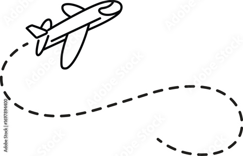 Airplane line paths icon set. Airplane with dotted line route. air plane flight route with start point and dash dotted line trace. 