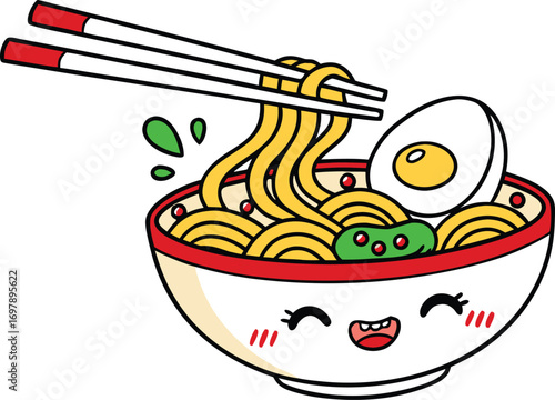 Cute Bowl of Ramen with Chopsticks Illustration