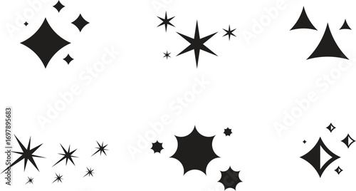 Sparkle Star Icon Set - Vector Stock Illustration. Different forms of stars, constellations, galaxies