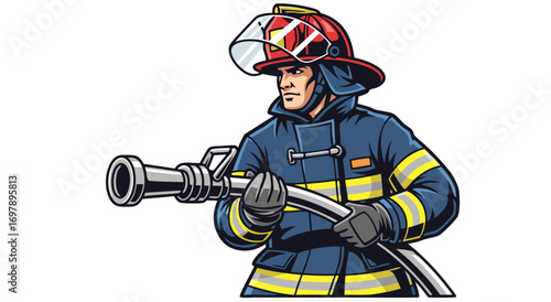Firefighter Vector Illustration – Emergency Responder with Hose