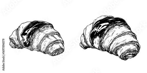 The modern sketch of a roll with strawberry jam and chocolate cream is a representation of isolated pastry food or confectionery