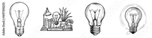 Modern illustration of a light bulb icon symbolizing an idea, isolated on a white background in black
