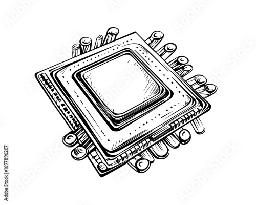 The chip icon design features an illustration that has been hand drawn, and is suitable for both web and app design