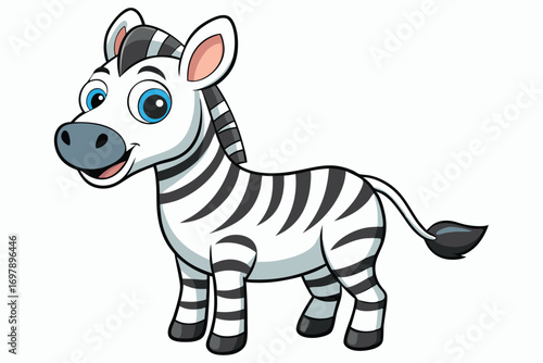 Cute Zebra Cartoon Character With Blue Eyes on White Background
