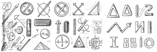 Monochrome icon set including various mathematical symbols for your designs