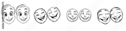 Emotion face icon is represented through a hand drawn doodle illustration design