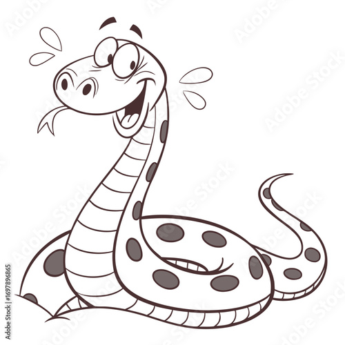 Excited Snake Cartoon with Spots on White Background Tongue Hanging Out
