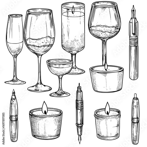 A seamless pattern background featuring a doodle of a candlelight dinner
